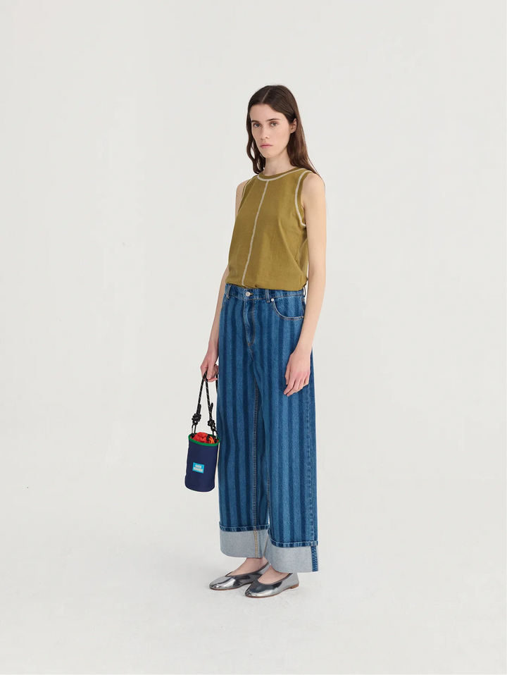 Striped wide-leg denim pants
