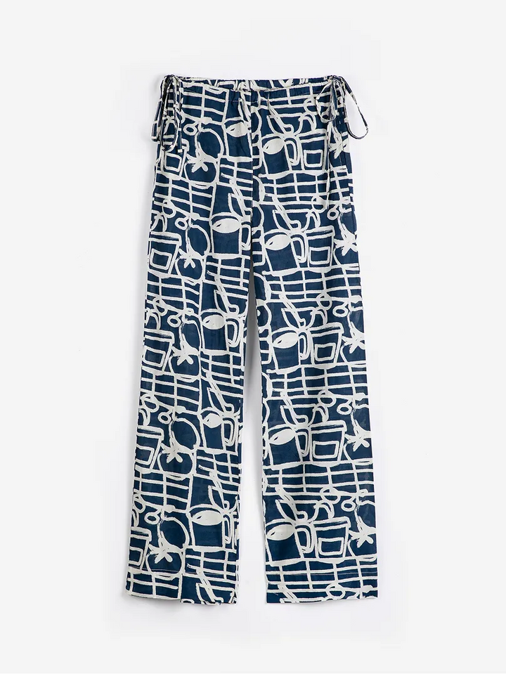 Cookery festival pattern wide-leg trousers