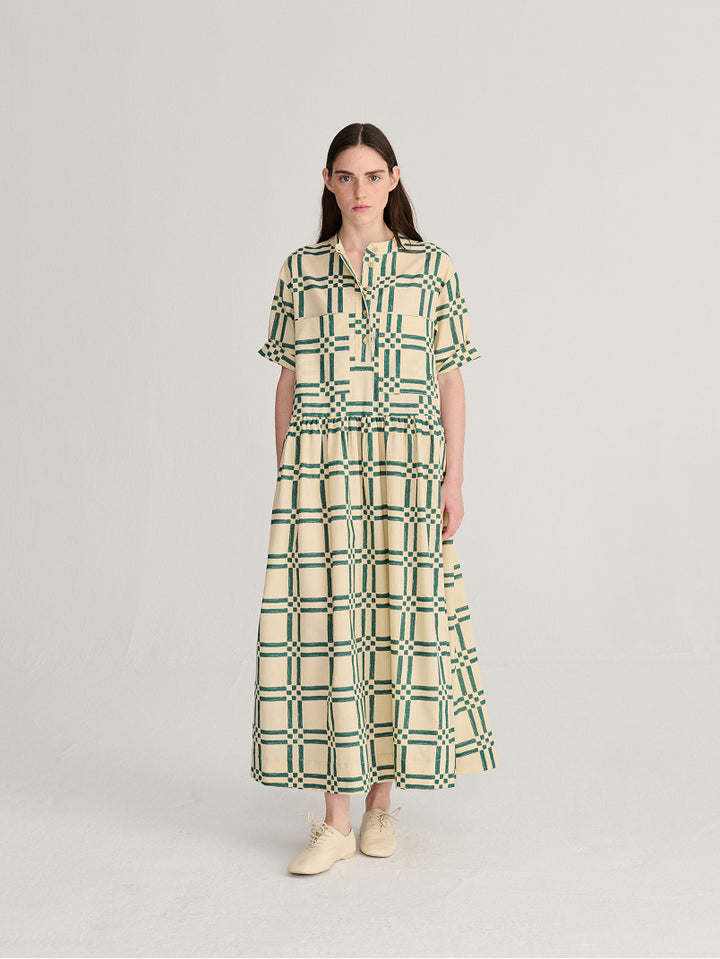 Squares all over poplin midi dress