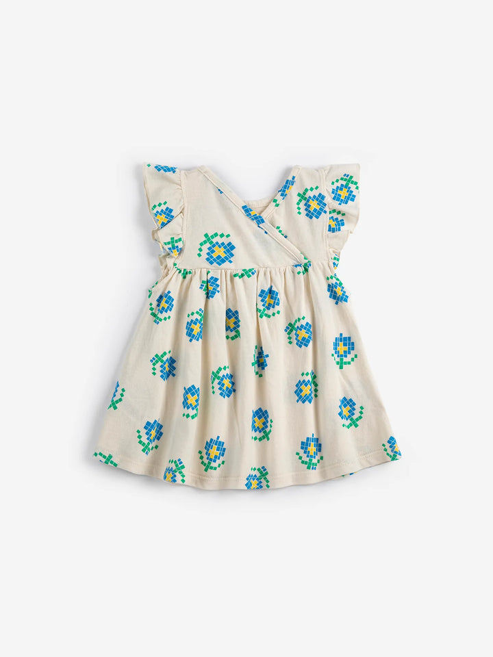 Pixel Flowers all over ruffled dress