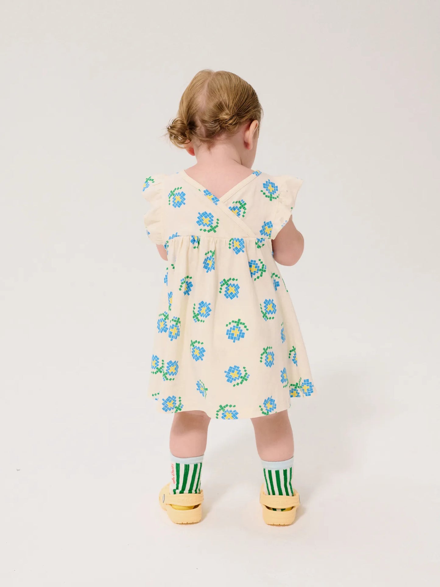 Pixel Flowers all over ruffled dress