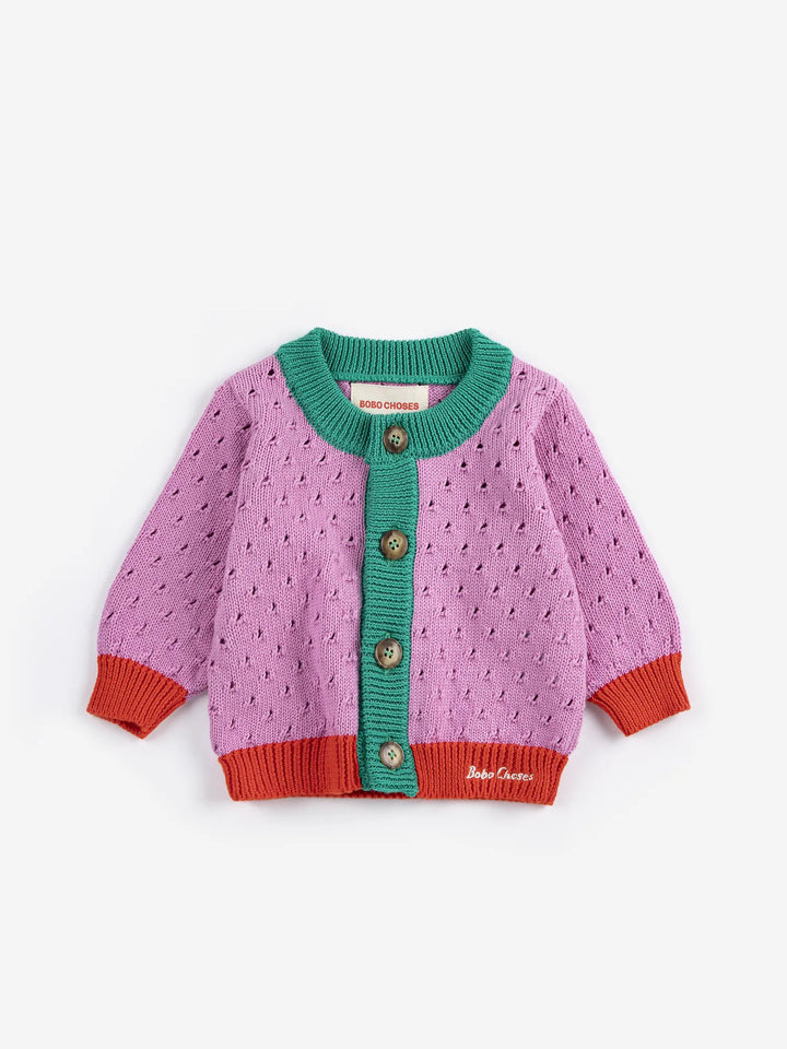 Color Block open work cardigan