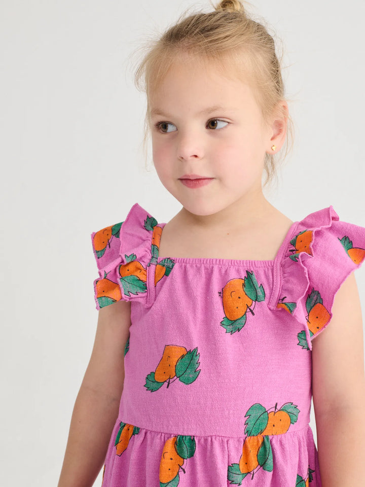 Tangerine all over ruffled dress