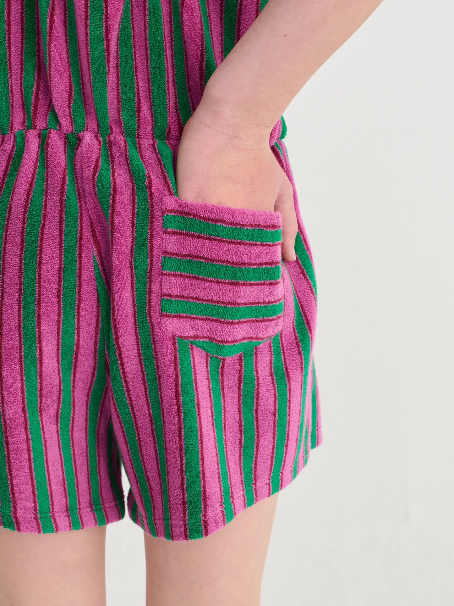 Striped terry cloth playsuit