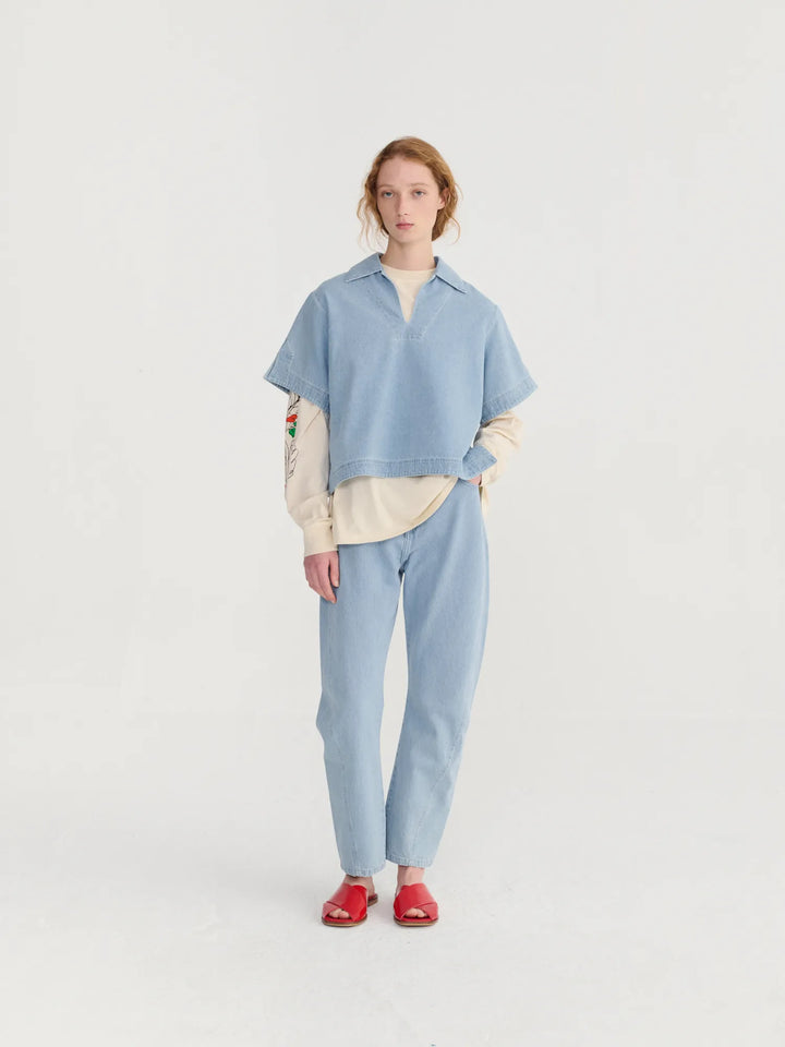 Relaxed denim polo shirt