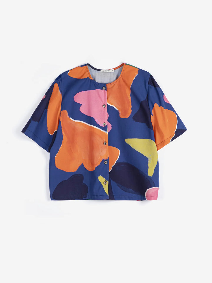 Blooming color pattern cropped blouse