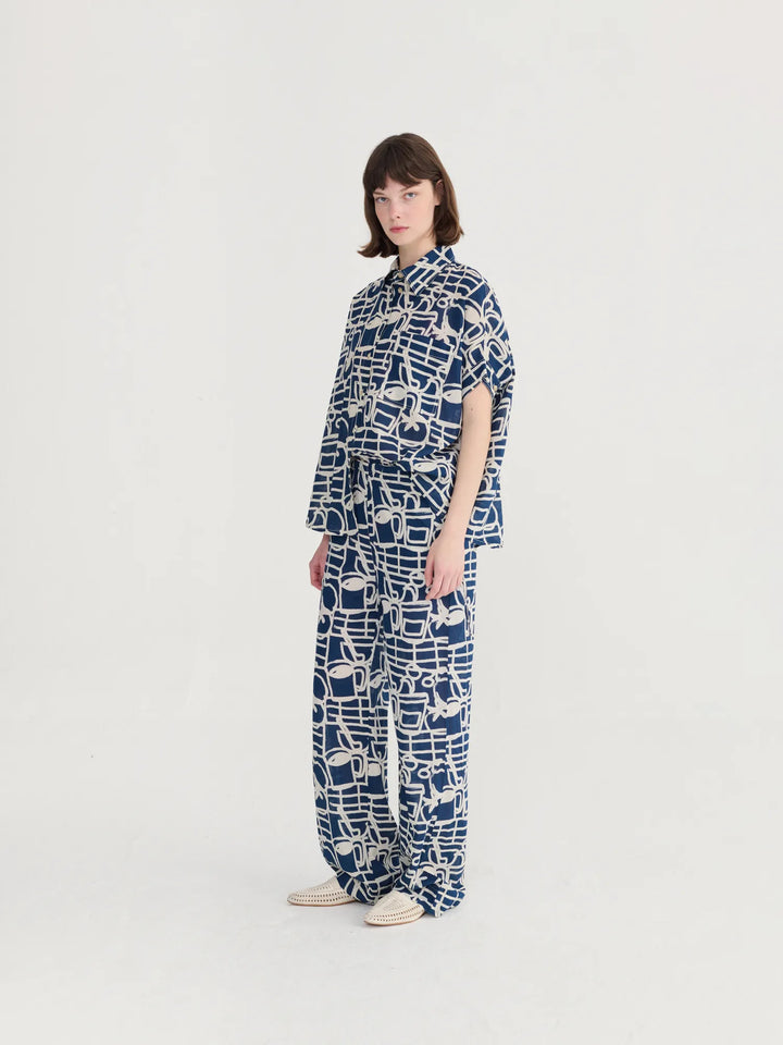 Cookery festival pattern wide-leg trousers