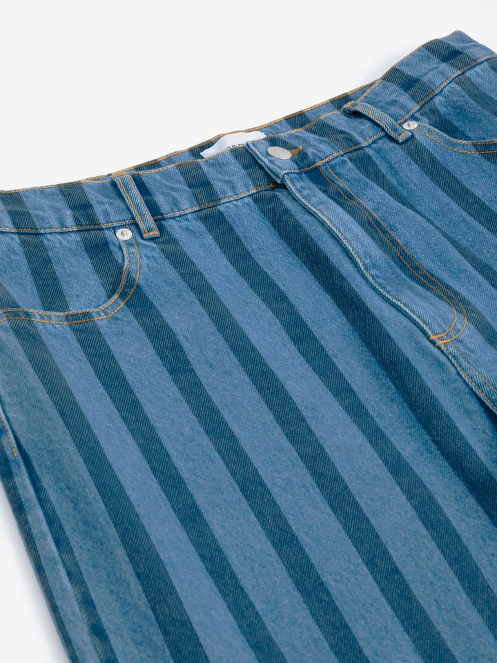 Striped wide-leg denim pants