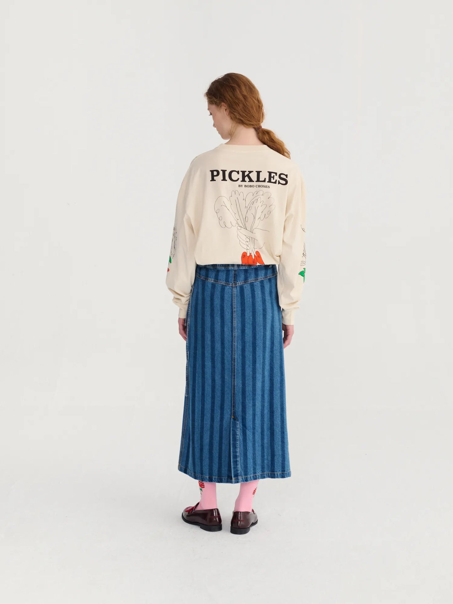 Striped denim wrap skirt