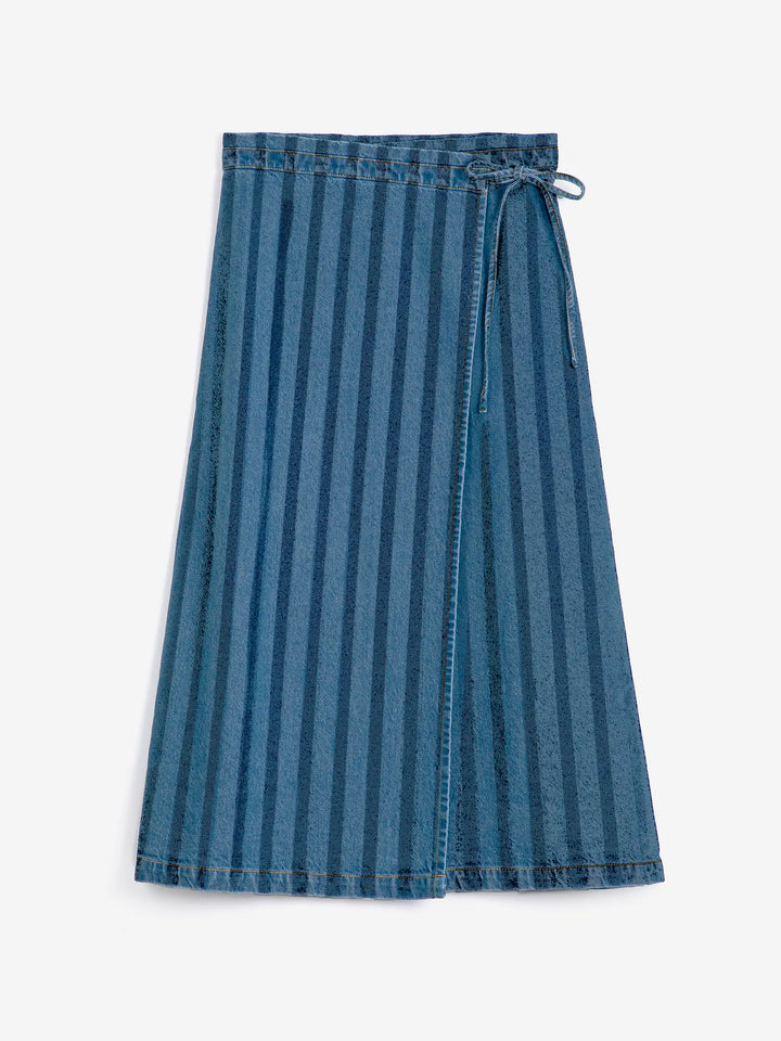 Striped denim wrap skirt