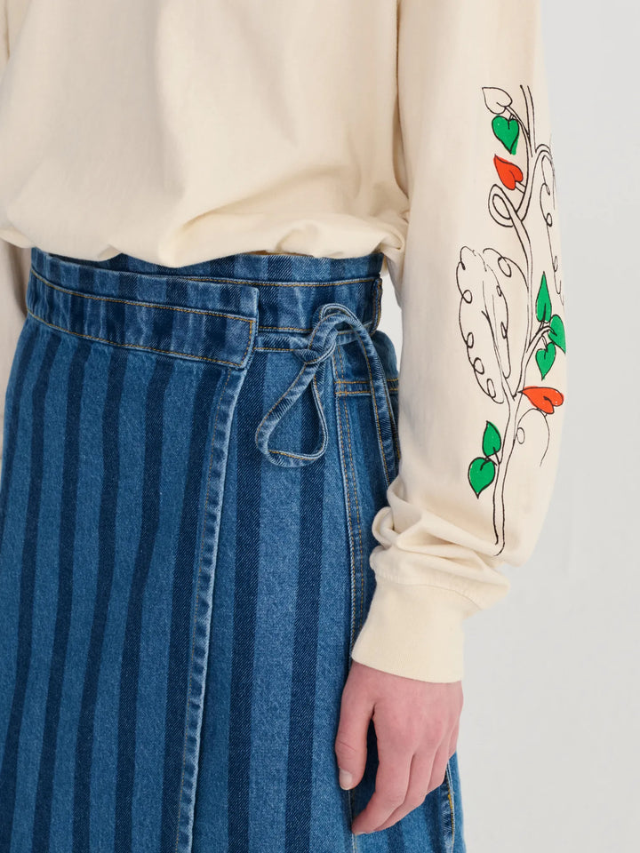 Striped denim wrap skirt