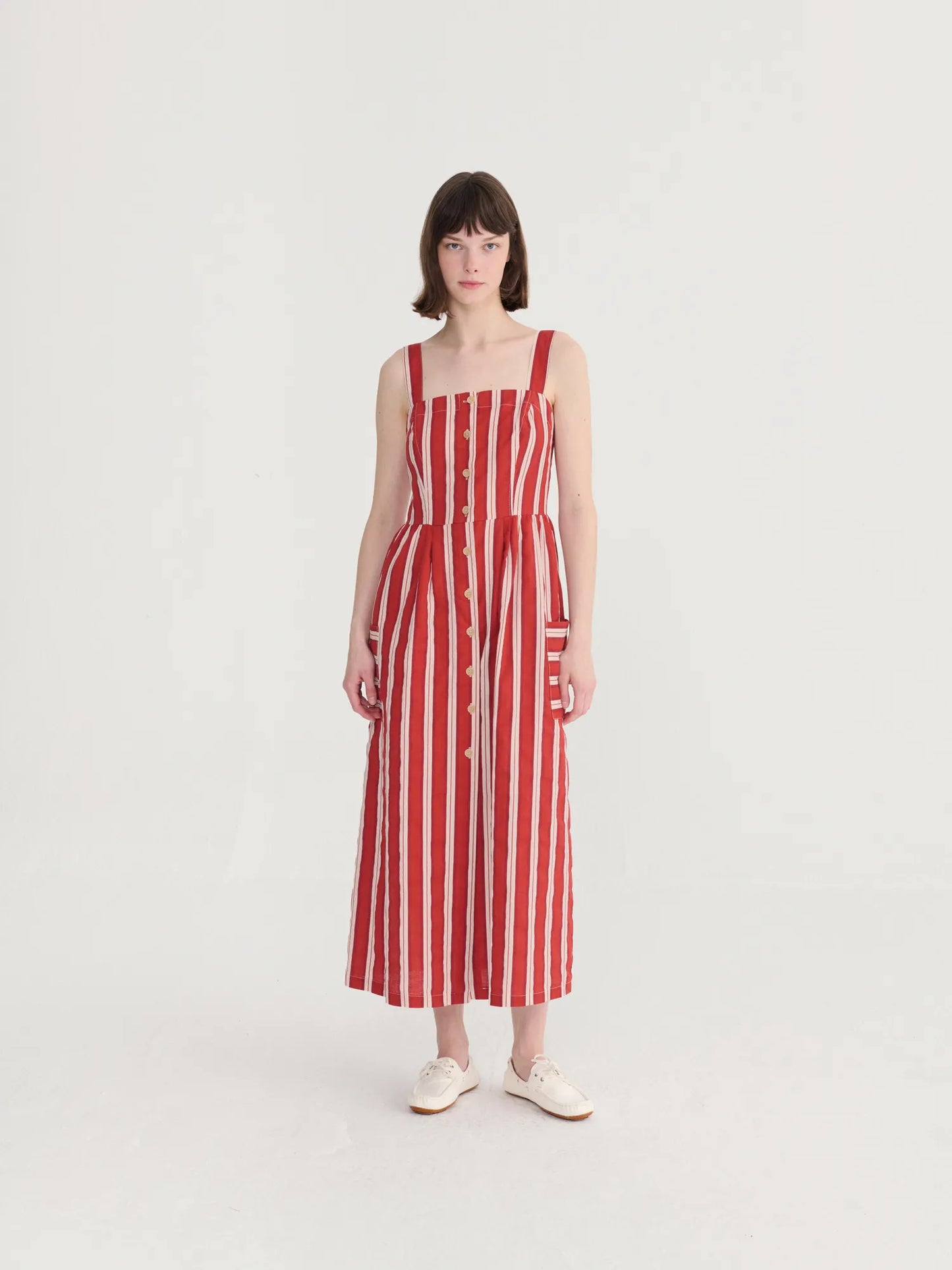 Robe à bretelles évasée à rayures