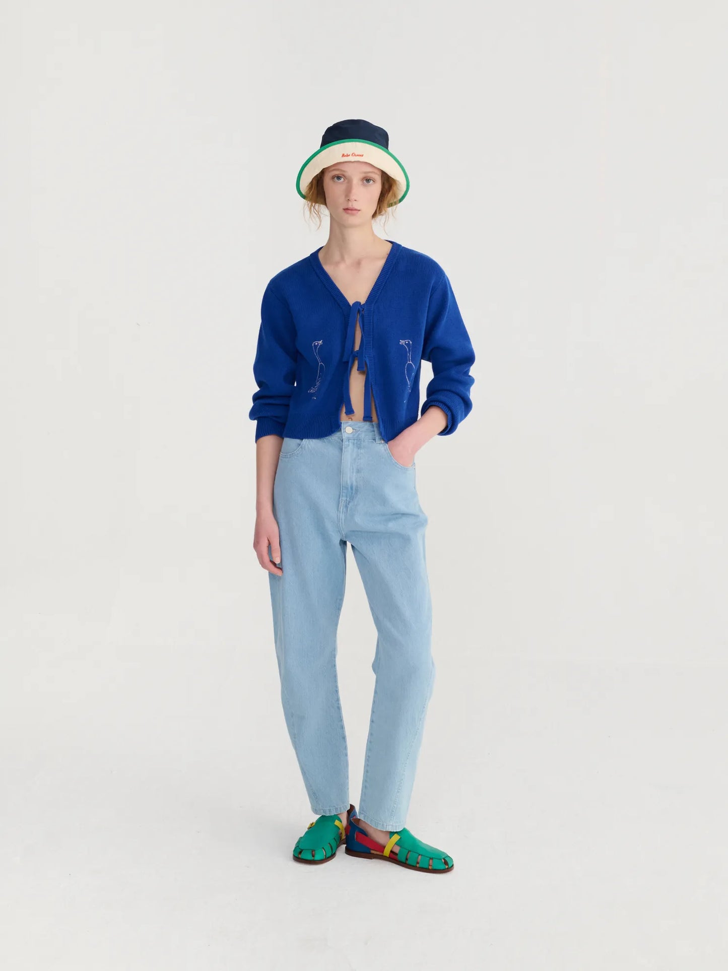 Summer trip bird cotton cropped cardigan