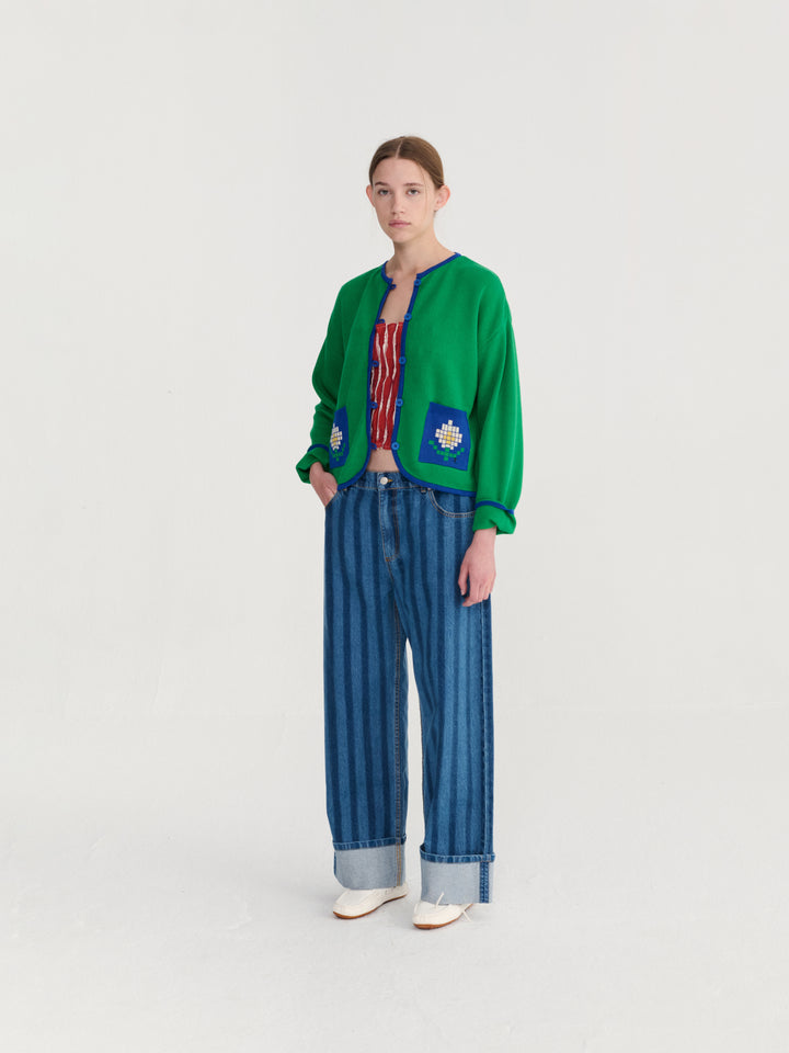 Striped wide-leg denim pants