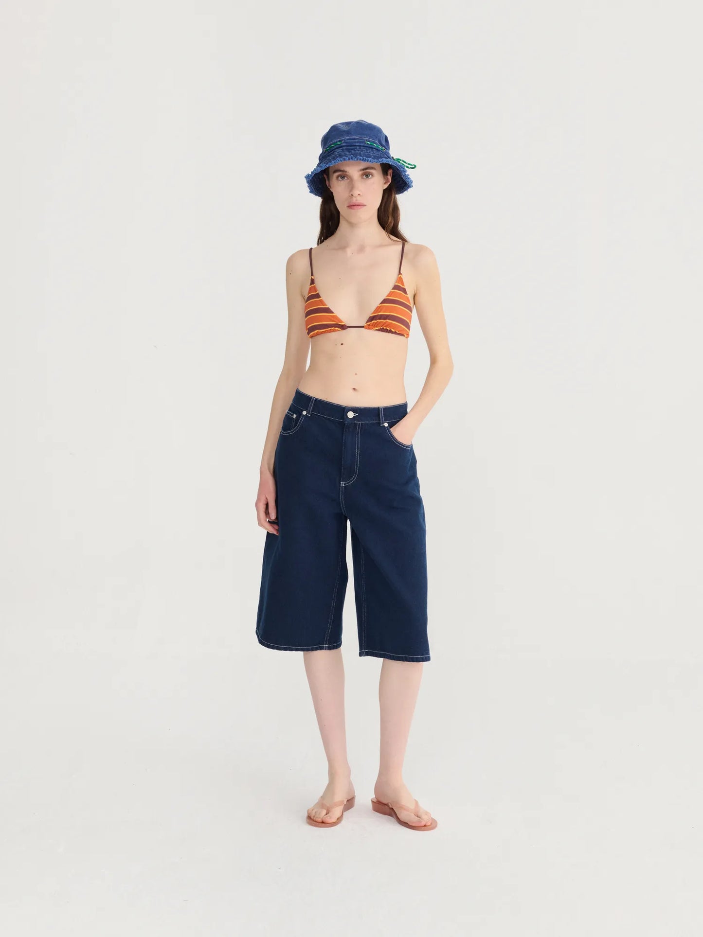 Stripes recycled triangle bikini top