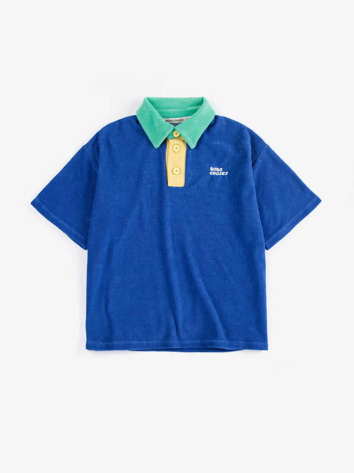 Color block terry cloth polo