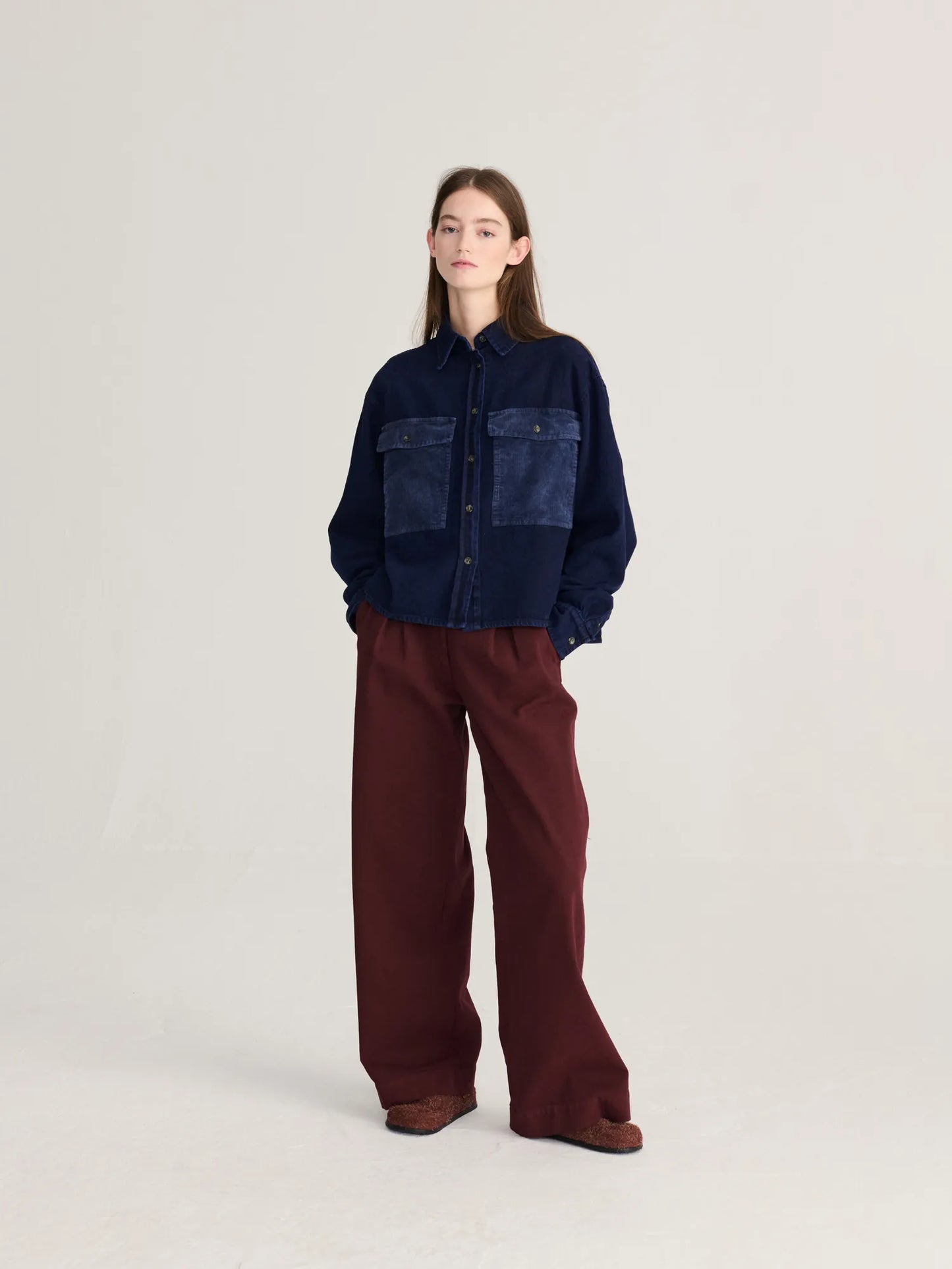 Chemise en denim clair à poches en velours côtelé Big
