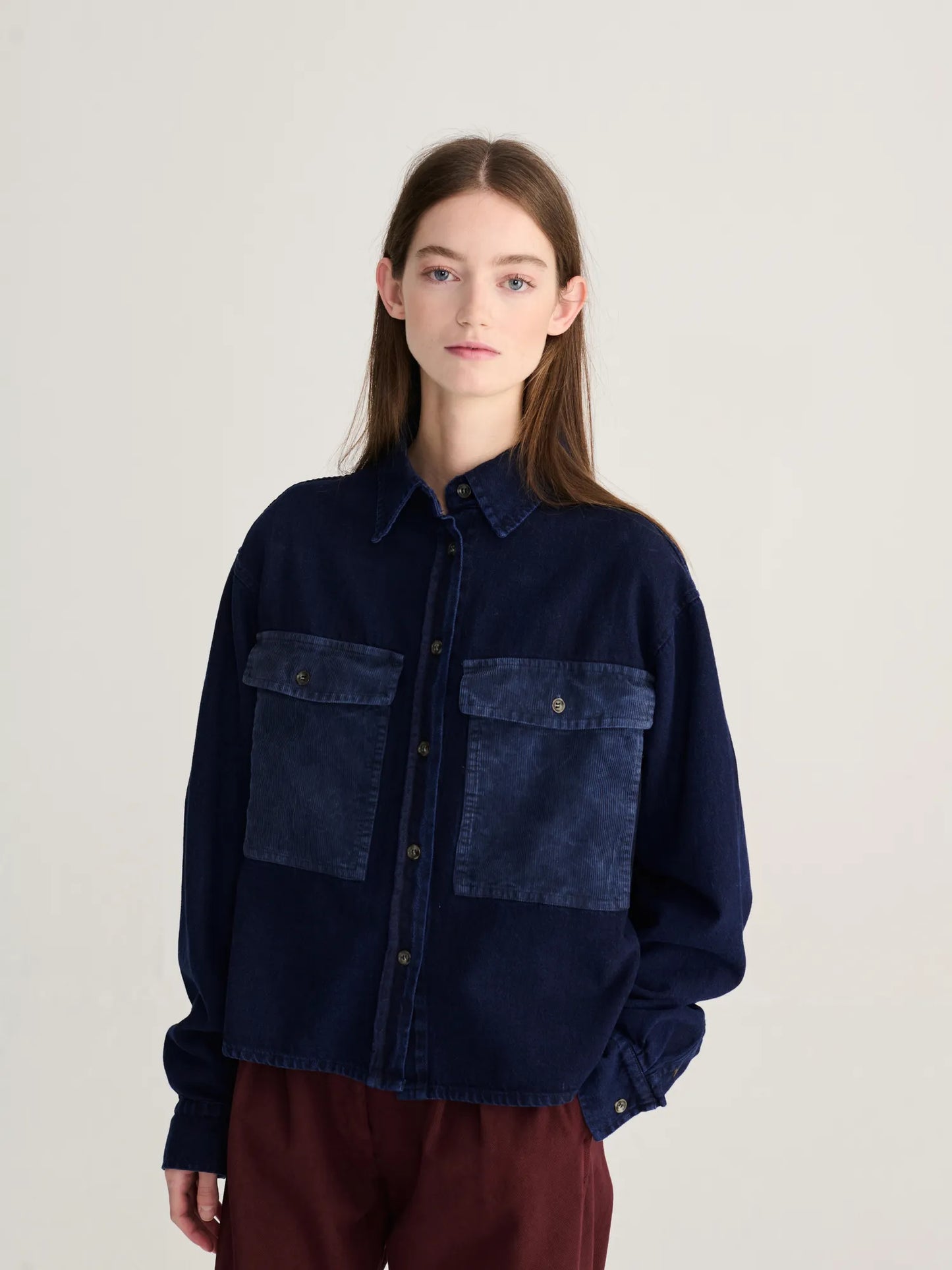 Chemise en denim clair à poches en velours côtelé Big