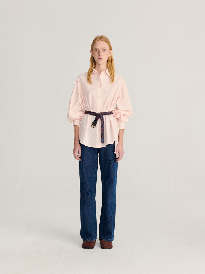 Plant Seal embroidery poplin shirt