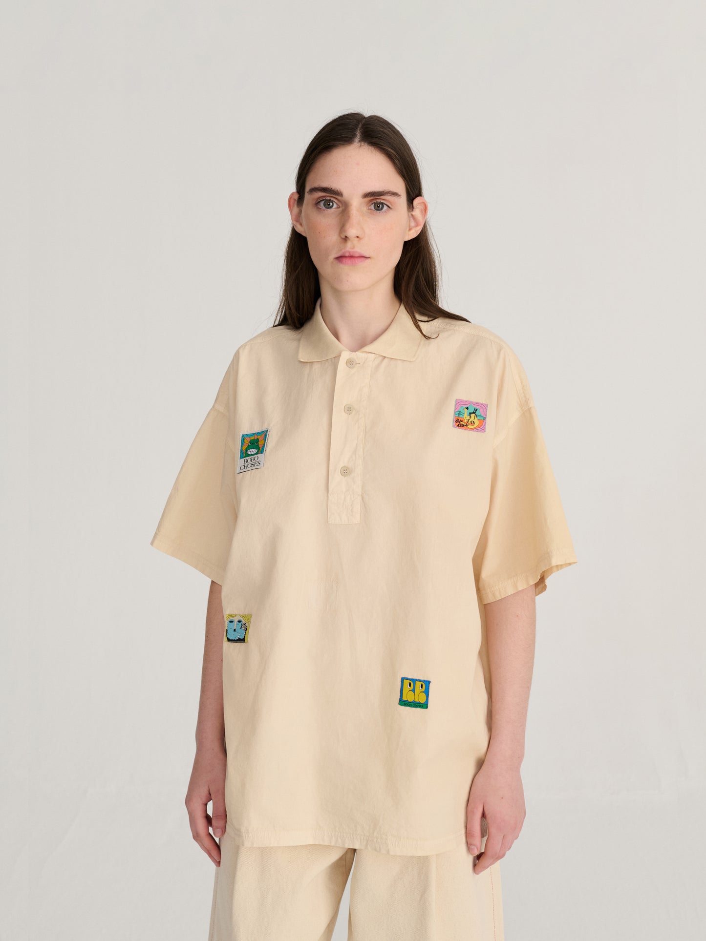 Bobo Labelled oversize poplin polo shirt