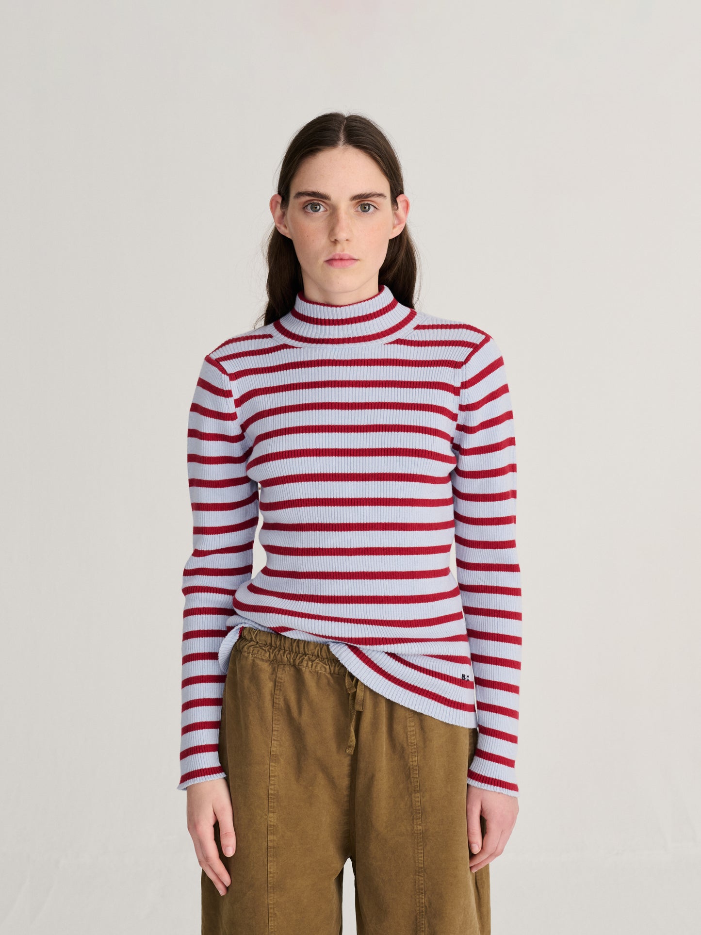 Striped turtleneck wool-cotton jumper