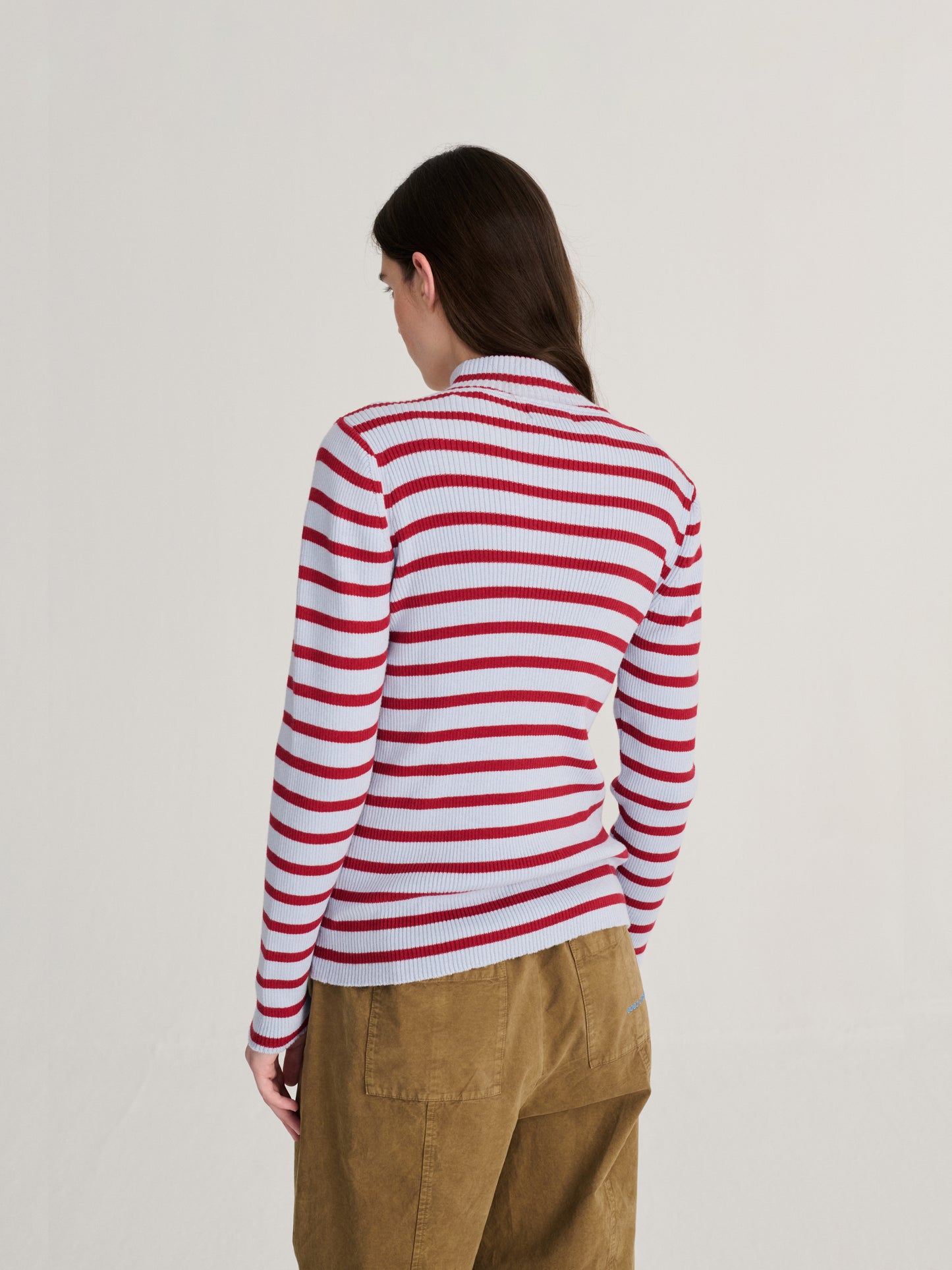 Striped turtleneck wool-cotton jumper