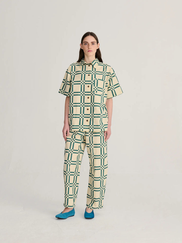 Square all over cotton baggy pants
