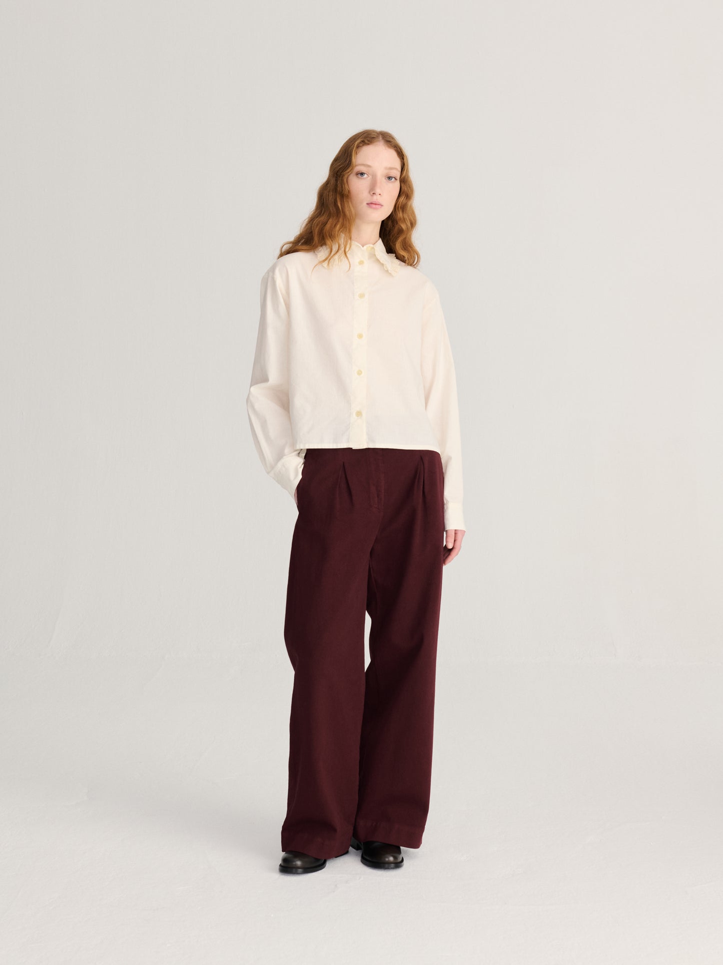 Pleated twill wide-leg pants