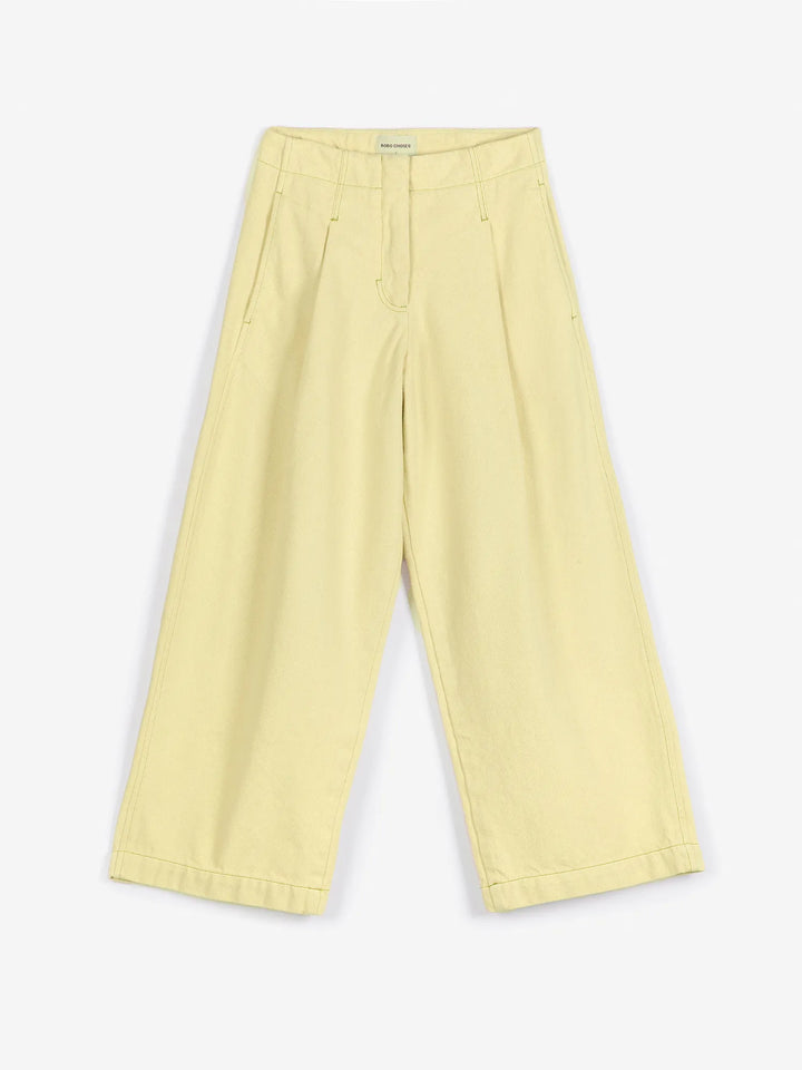 Light Yellow twill pleated barrel pants