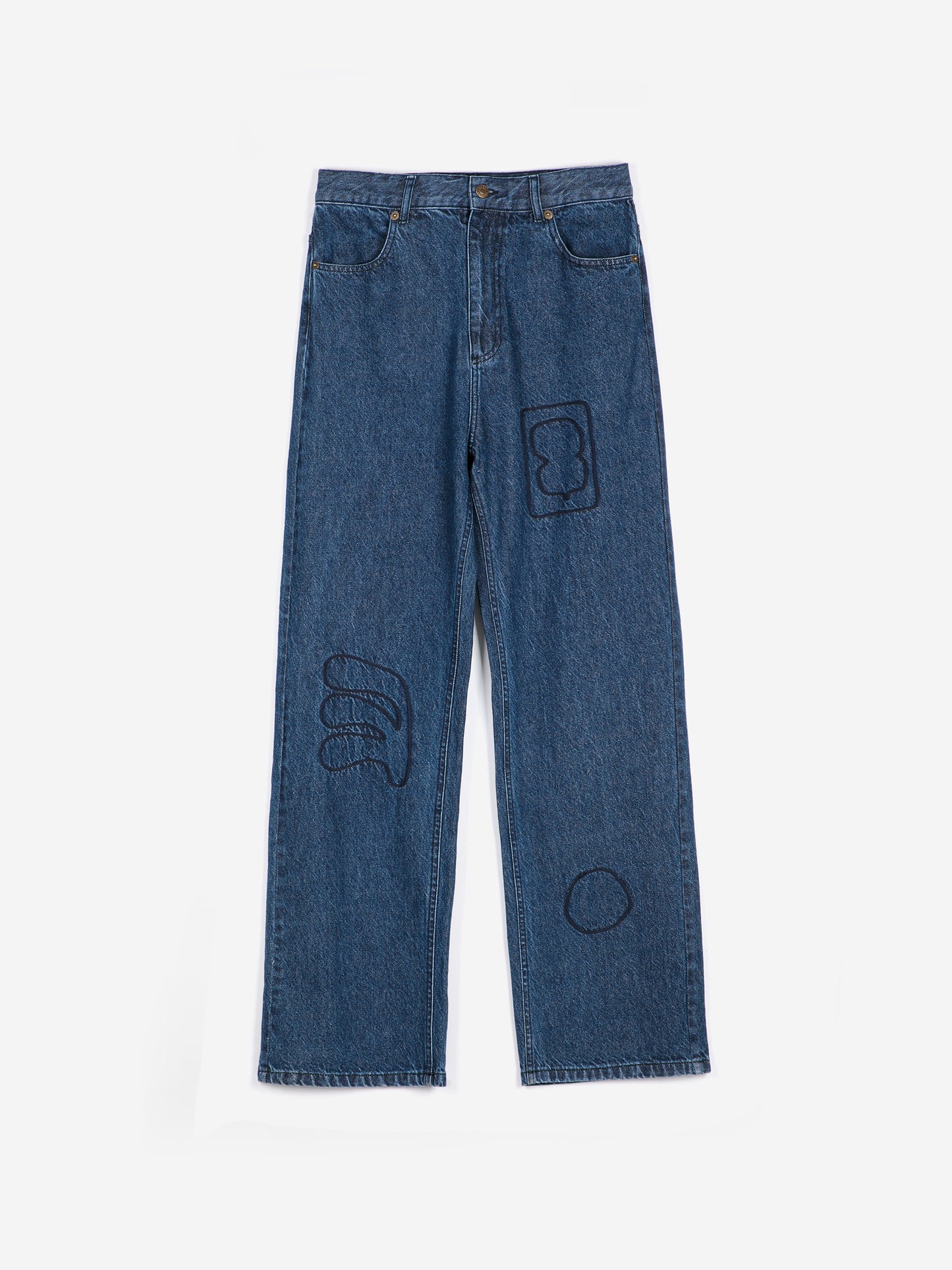 Embroidery washed mid-waist jeans