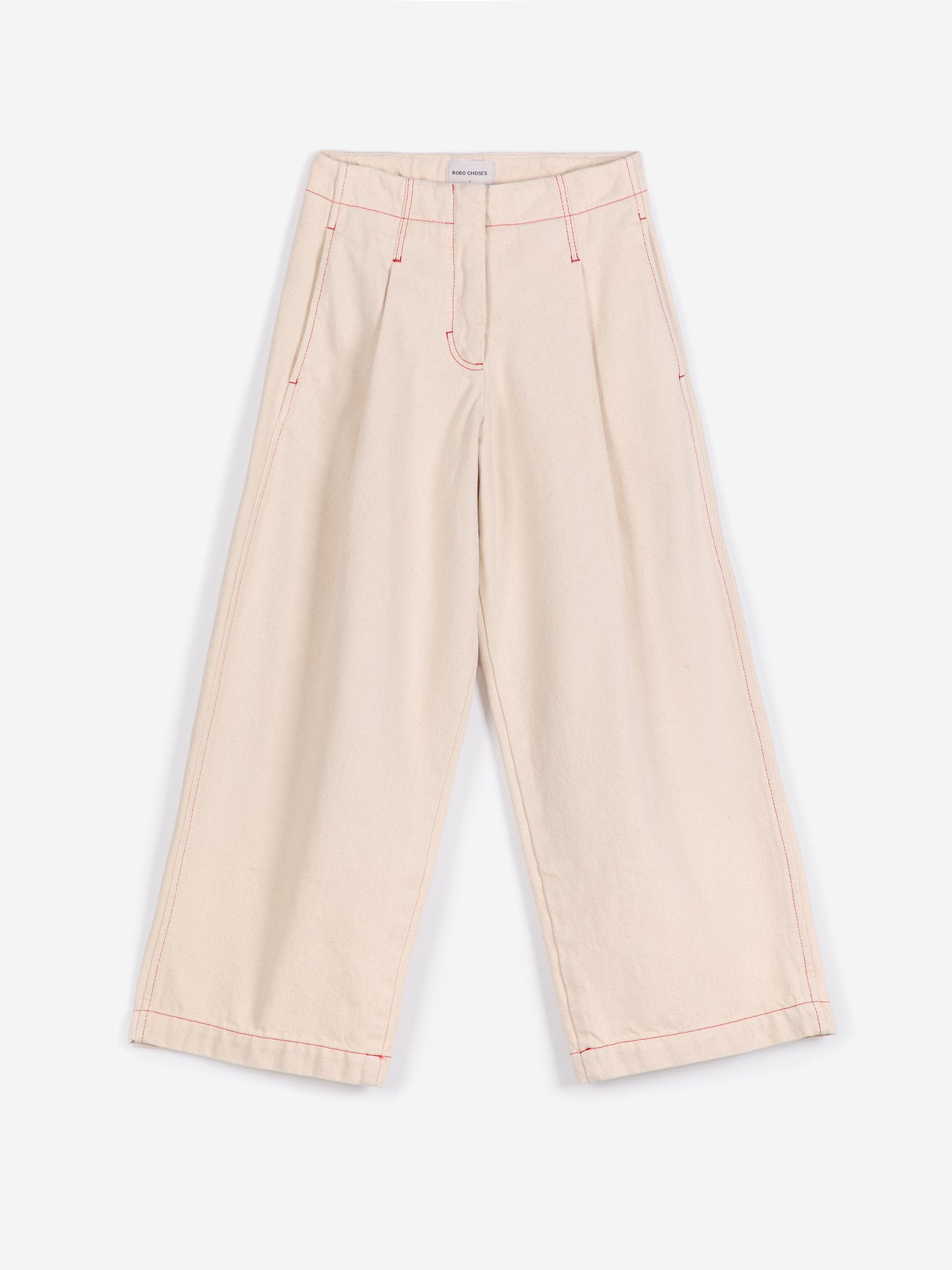 Ecru twill pleated barrel pants