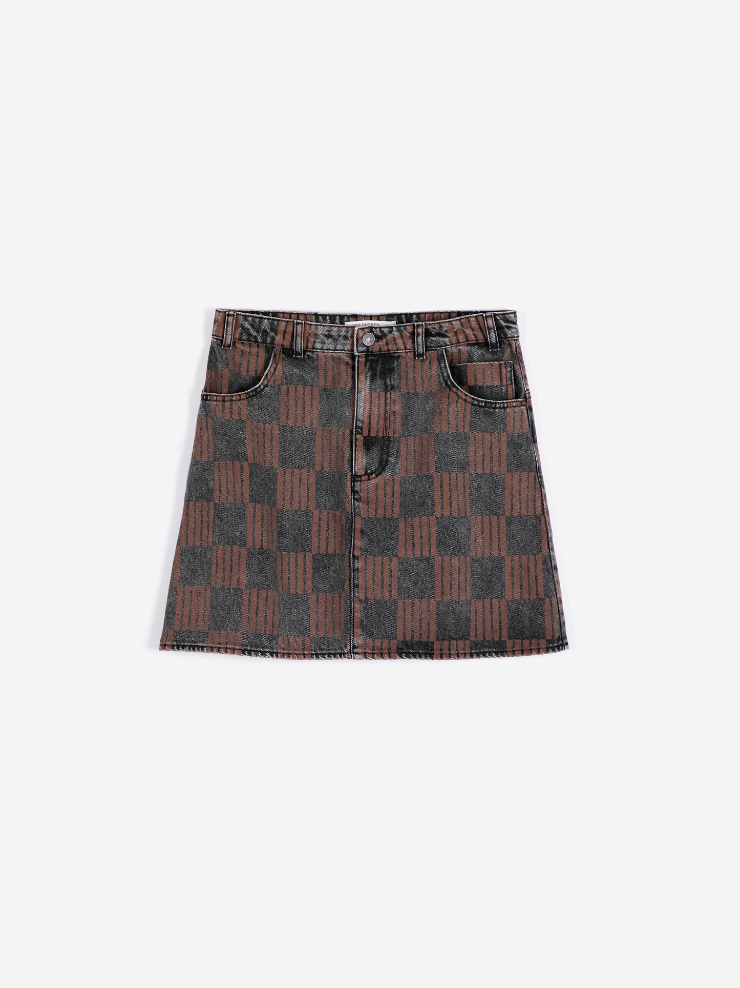 Almost Moiré all over washed denim mini skirt
