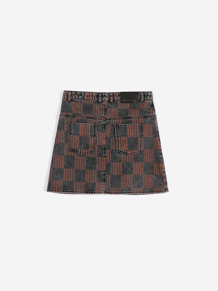 Almost Moiré all over washed denim mini skirt
