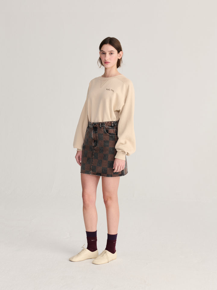Almost Moiré all over washed denim mini skirt