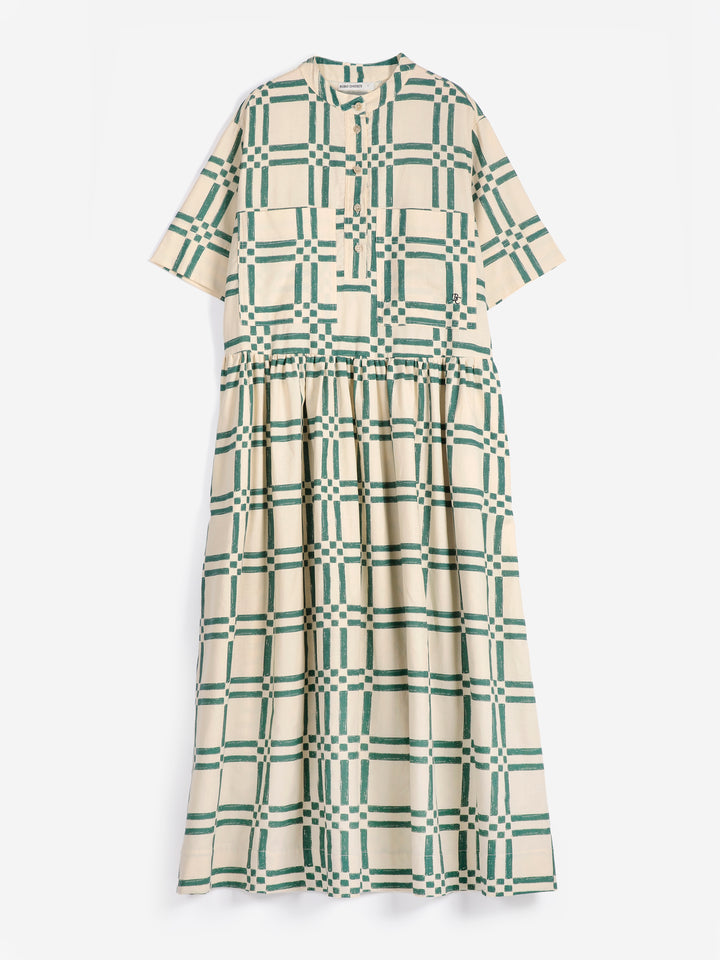 Squares all over poplin midi dress