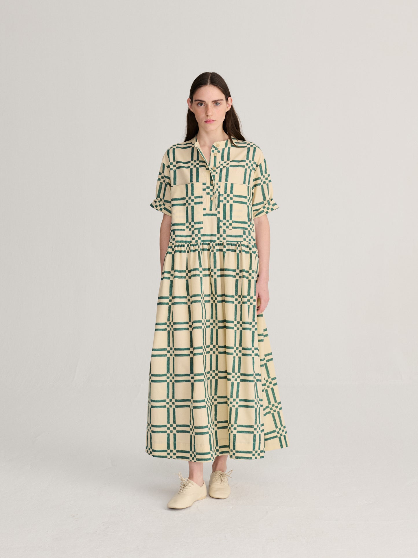 Squares all over poplin midi dress