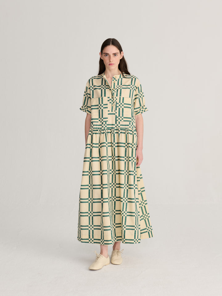 Squares all over poplin midi dress