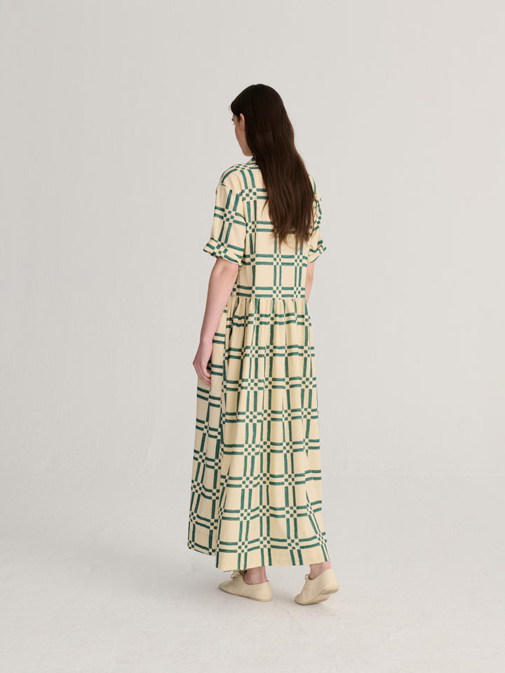 Squares all over poplin midi dress