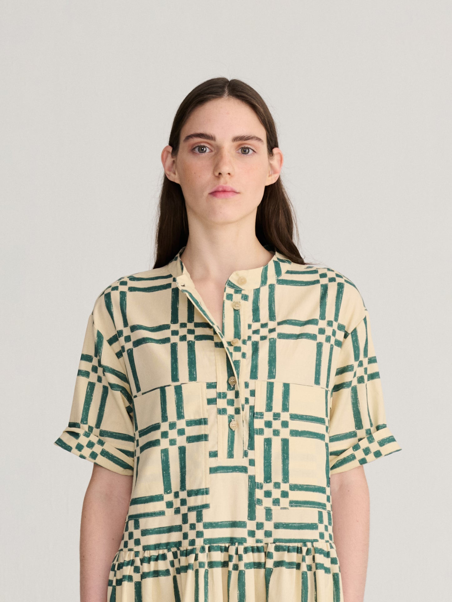 Squares all over poplin midi dress