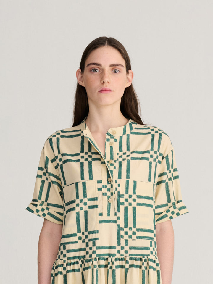 Squares all over poplin midi dress