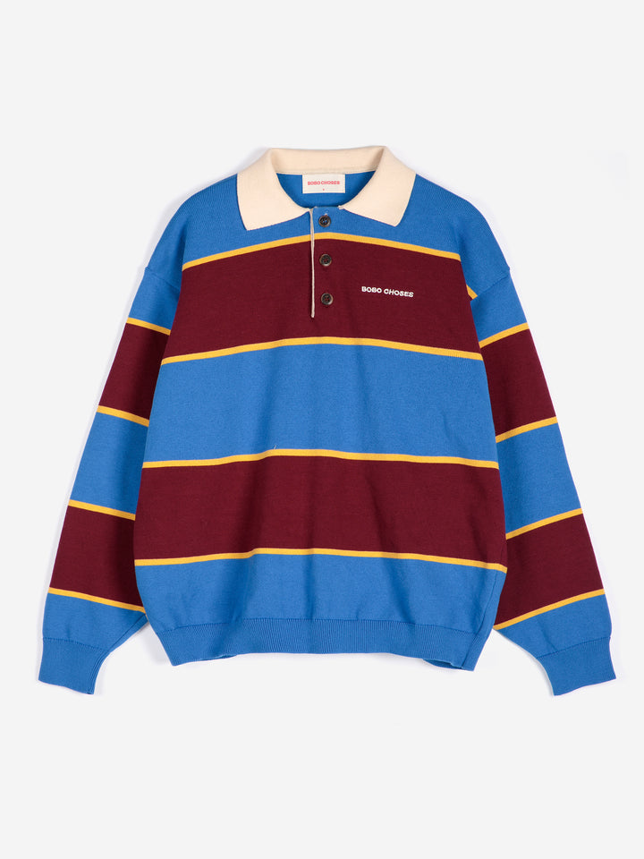 Striped cotton polo jumper