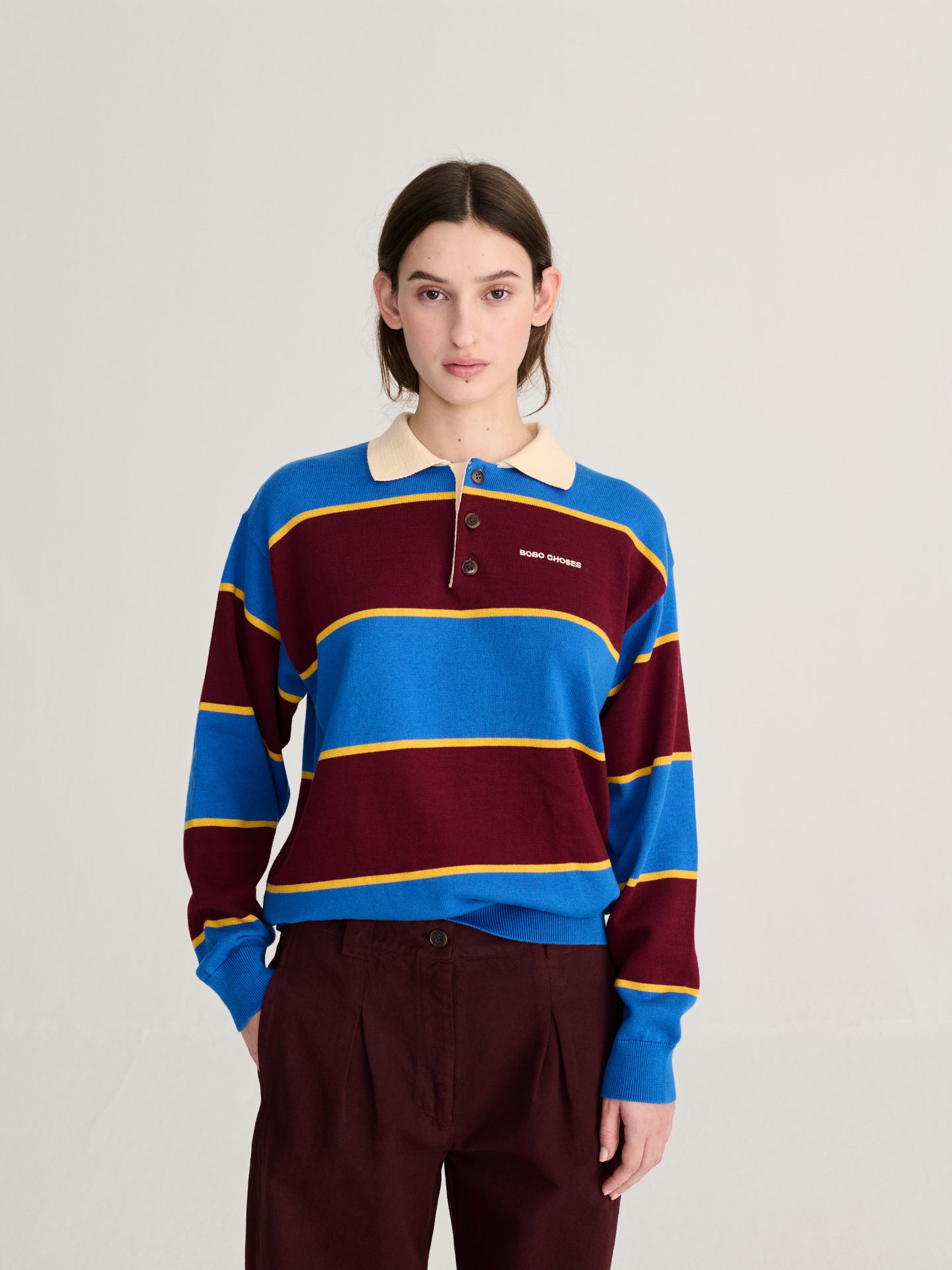 Striped cotton polo jumper