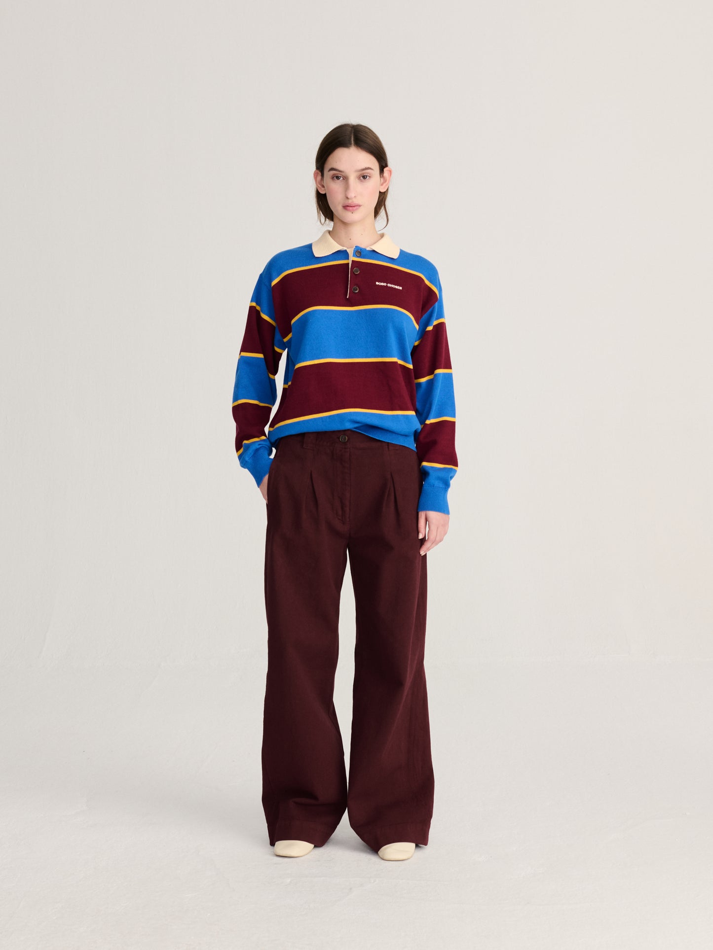 Striped cotton polo jumper