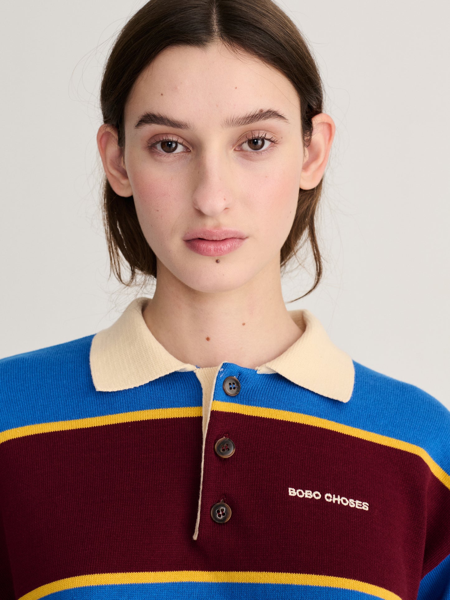 Striped cotton polo jumper