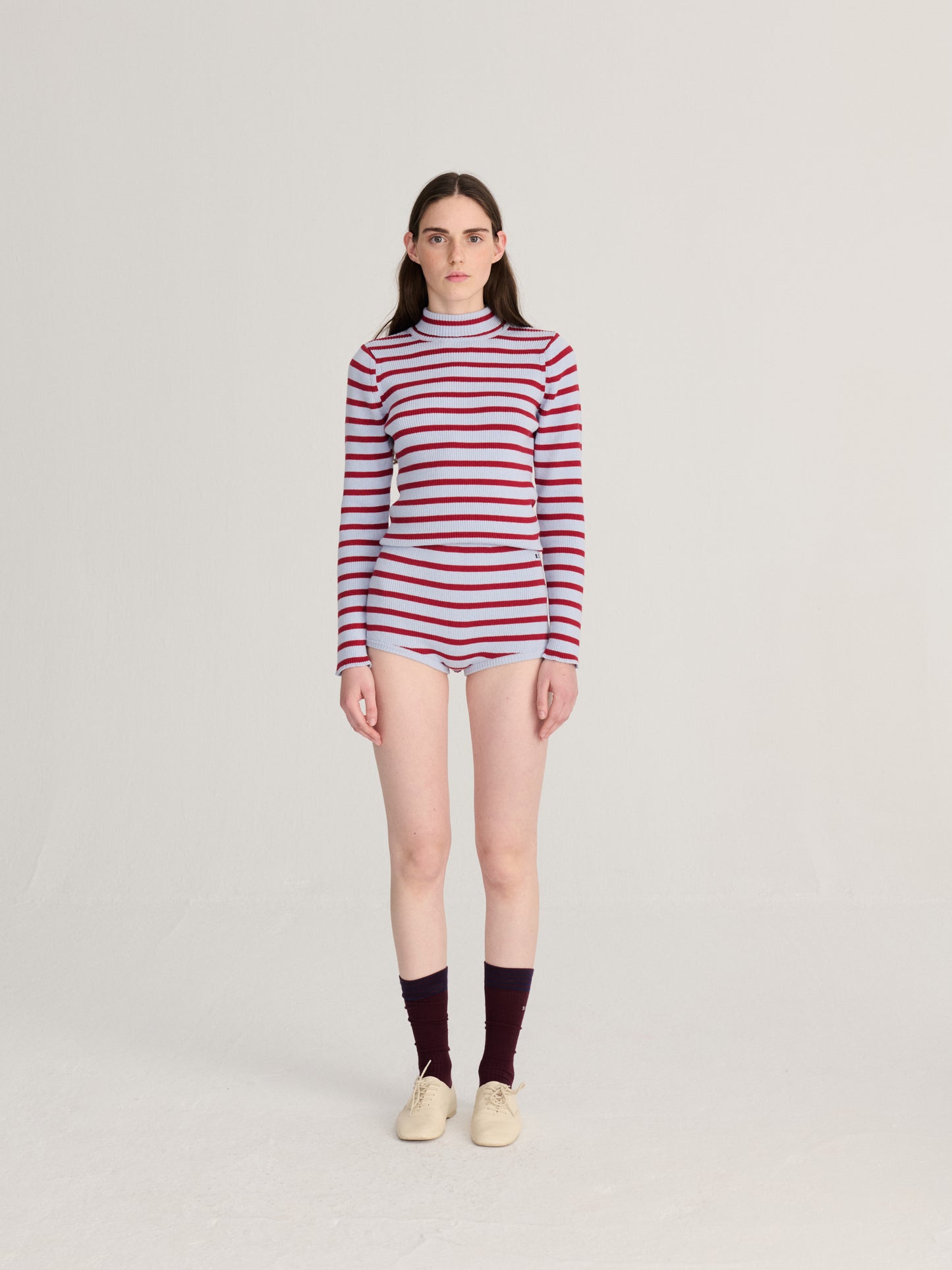 Striped knitted wool-cotton minishort