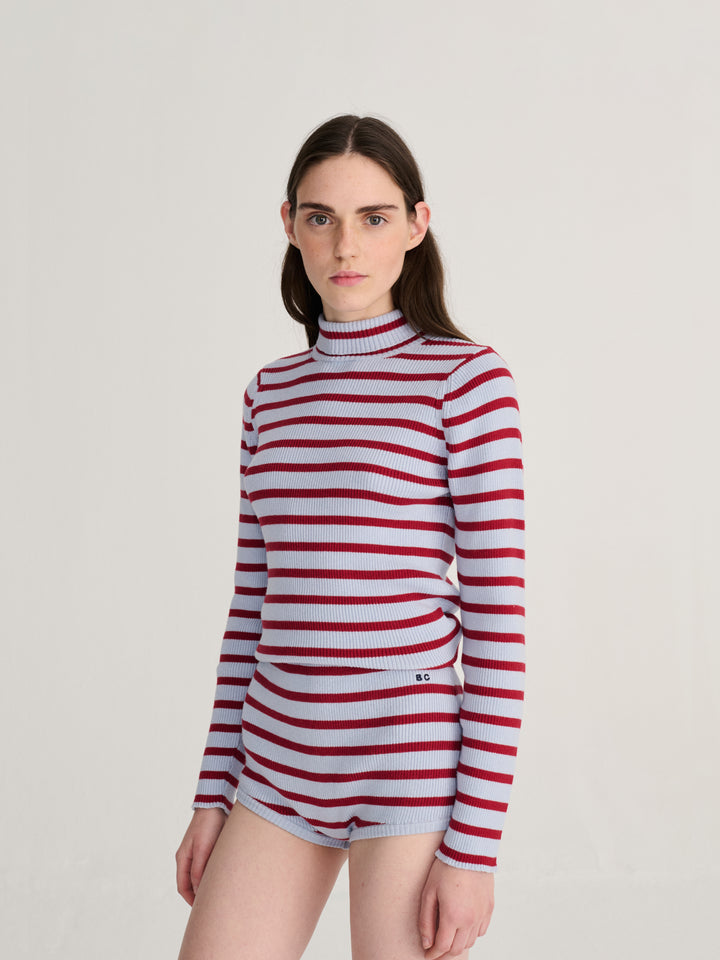Striped knitted wool-cotton minishort
