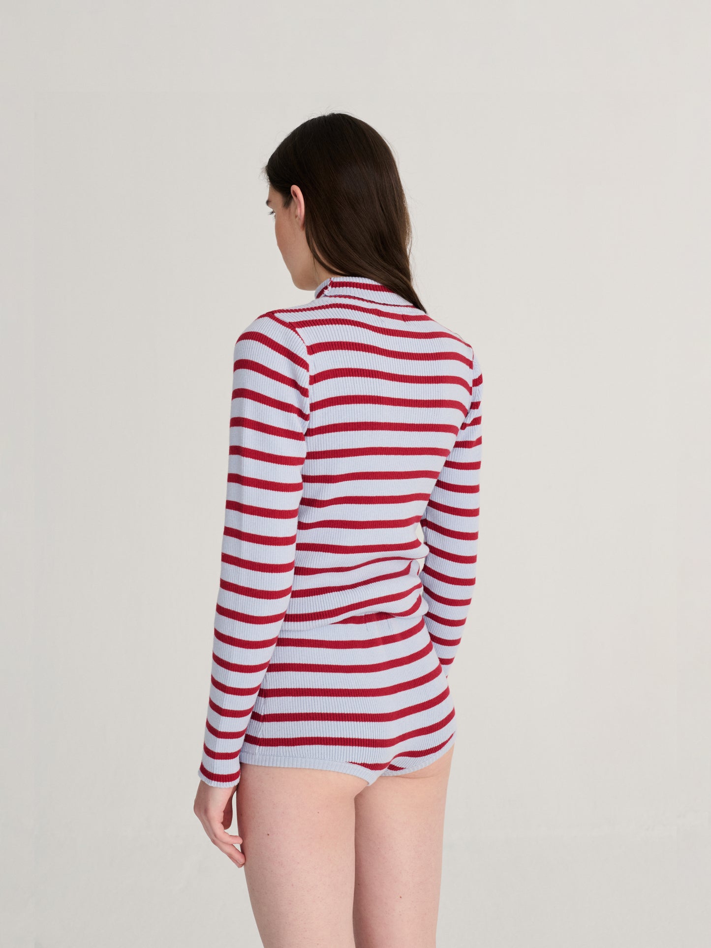 Striped knitted wool-cotton minishort