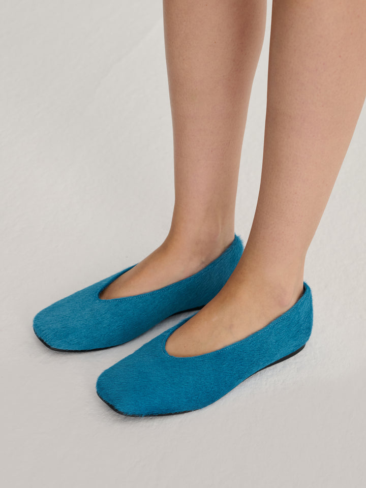 Hairy leather ballet flat