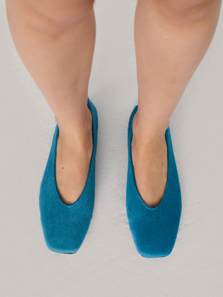 Hairy leather ballet flat