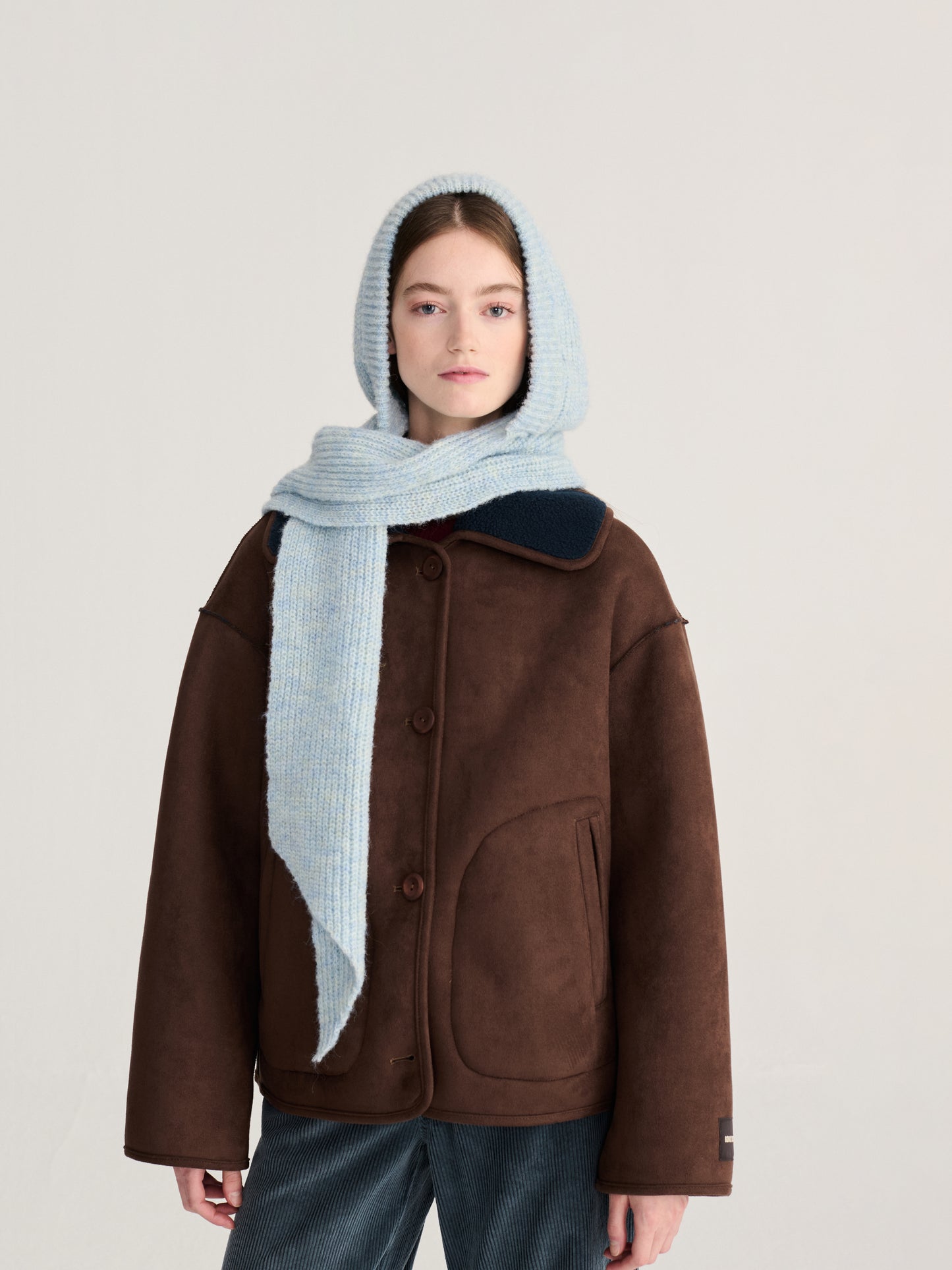 Knitted hooded scarf